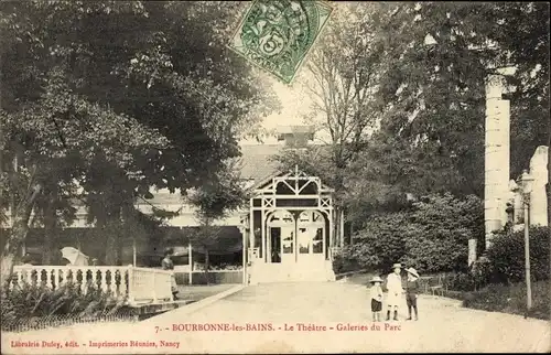 Ak Bourbonne les Bains Haute Marne, Le Theatre, Galeries du Parc