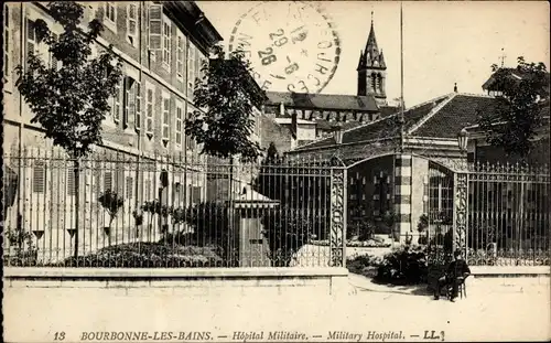 Ak Bourbonne les Bains Haute Marne, Hopital Militaire, entree, eglise