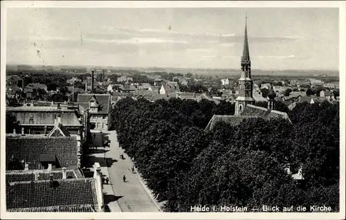 Ak Heide in Holstein, Panorama mit Kirche