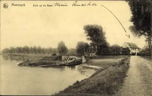 Ak Maaseik Maeseyck Flandern Limburg, Zicht op de Maas