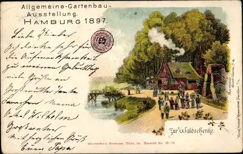 Litho Allgemeine-Gartenbauausstellung Hamburg 1897, Zur Waldschänke