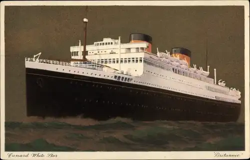 Ak Paquebot Britannic, Cunard White Star, Dampfschiff auf See