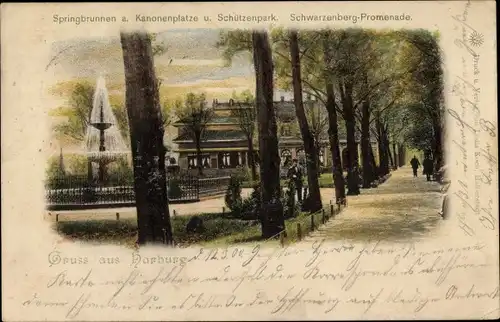 Litho Hamburg Harburg, Springbrunen, Kanonenplatz, Schützenpark, Schwarzenberg-Promenade