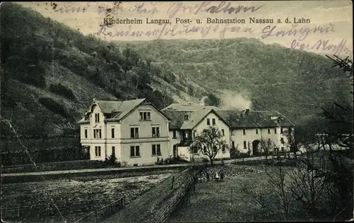 Ak Bad Nassau an der Lahn, Kinderheim Langau, Post- und Bahnstation