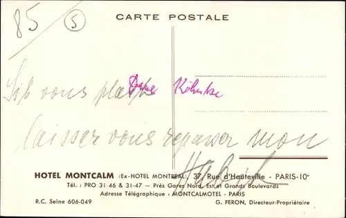 Ak Paris X., Hotel Montcalm, Rue d&#39;Hauteville