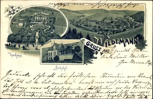 Litho Wildemann Clausthal Zellerfeld im Oberharz, Kurhaus, Bahnhof, Totalansicht