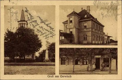 Ak Gerwisch Biederitz Jerichower Land, Kirche, Denkmal, Bahnhof, Geschäft