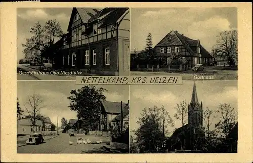 Ak Nettelkamp Wrestedt Niedersachsen, Geschäftshaus Otto Nieschulze, Gasthaus, Kirche