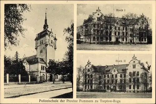 Ak Trzebiatów Treptow an der Rega Westpommern, Polizeischule der Provinz Pommern, Block I und II