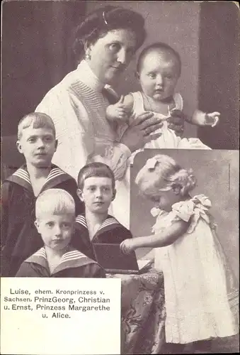 Ak Kronprinzessin Luise von Sachsen, Kinder, Prinz Georg, Christian, Ernst, Margarethe, Alice