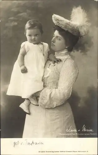 Ak Luise von Österreich Toskana, Kronprinzessin von Sachsen, mit Tochter Anna Monika