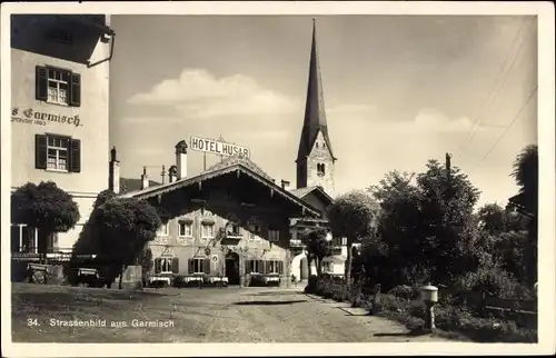 Ak Garmisch Partenkirchen in Oberbayern, Straßenpartie, Hotel Husar