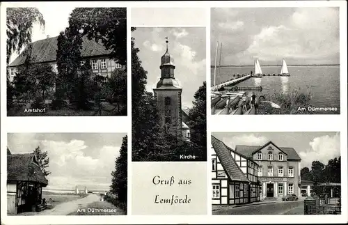 Ak Lemförde in Niedersachsen, Amtshof, Dümmersee, Kirche, Straßenpartie