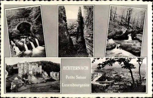 Ak Echternach Luxemburg, Kleine Luxemburger Schweiz, Wasserfall, Panorama, Felsformation
