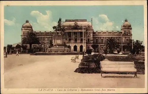 Ak La Plata Argentinien, Casa de Gobierno y Monumento Gral. San Martin