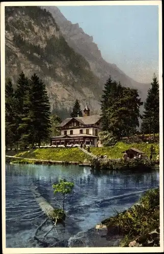 Ak Blausee Mitholz Kandergrund Kanton Bern, Lötschbergbahn