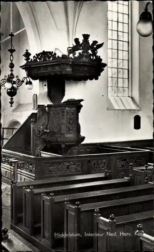 Ak Middelstum Loppersum Groningen Niederlande, Interieur Ned. Herv. Kerk