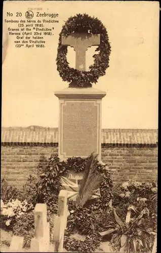 Ak Zeebrugge Westflandern, Ehrenmal, Kränze