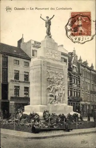 Ak Oostende Ostende Westflandern, Das Denkmal der Kombattanten