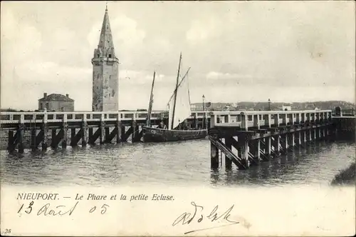 Ak Nieuport Nieuwpoort Westflandern, Der Leuchtturm und die kleine Schleuse