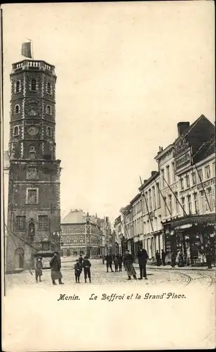 Ak Menin Menen Meenen Lys Westflandern, Der Belfried und der Grand&#39;Place