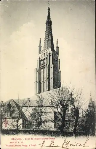 Ak Bruges Brügge Flandern Westflandern, Kirchturm von Notre Dame