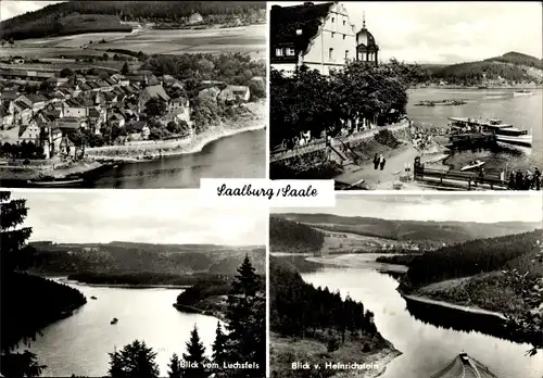 Ak Saalburg in Thüringen, Panorama, HO Hotel Kranich, Blick vom Luchsfels, Heinrichstein