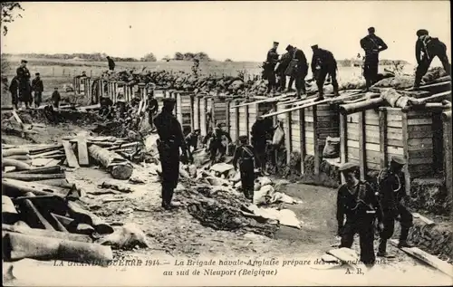 Ak Nieuwpoort Westflandern, Die englische Marinebrigade bereitet Verschanzungen vor