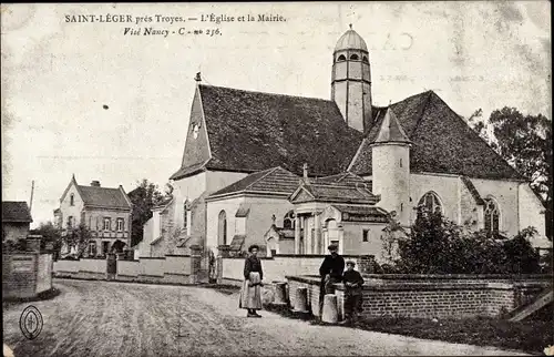 Ak Saint-Léger-près-Troyes Aube, Kirche, Rathaus