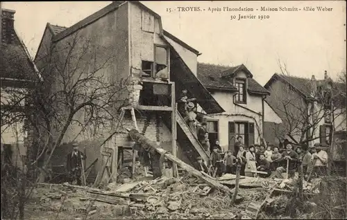 Postkarte Troyes Aube, Nach der Flut, Maison Schmitt, Allee Weber, 1910