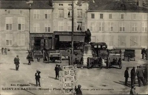 Ak Ligny en Barrois Meuse, Erbeutete deutsche Geschütze, I WK