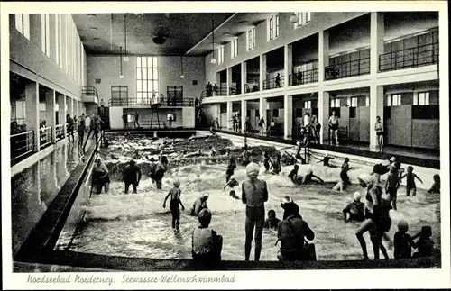 Ak Nordseebad Norderney Ostfriesland, Seewasser Wellenschwimmbad, Badegäste