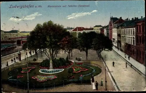 Ak Ludwigshafen am Rhein, Marktplatz, Schiller Denkmal