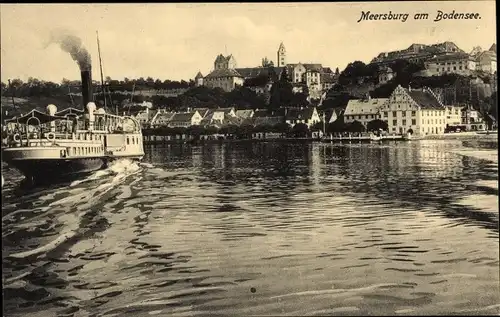 Ak Meersburg am Bodensee, Gesamtansicht, Dampfer