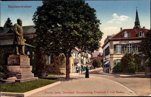 Ak Badenweiler im Schwarzwald, Denkmal Großherzog Friedrich I. von Baden, Apotheke