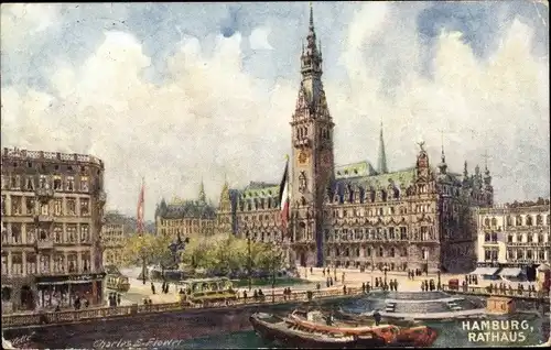 Ak Hamburg Mitte Altstadt, Rathaus, Alster, Schiffe