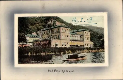 Ak Bad Ems an der Lahn, Kgl. Kursaal, Boot