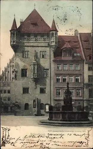 Ak Nürnberg in Mittelfranken, Nassauer Haus, Brunnen