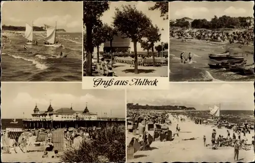 Ak Ostseebad Ahlbeck Heringsdorf auf Usedom, Segelboote, Strandpartie, Konzert