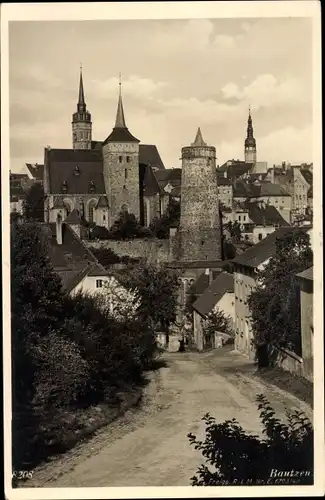 Ak Bautzen in der Lausitz, Teilansicht, Turm