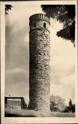 Ak Schmiedefeld am Rennsteig Suhl Thüringen, Adlersberg mit Turm, Blockhaus mit Bewirtschaftung