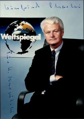 Ak Journalist Winfried Scharlau, Portrait, Autogramm, Weltspiegel