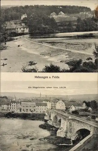 Ak Melsungen in Hessen, alte Bürgerbrücke, Strand