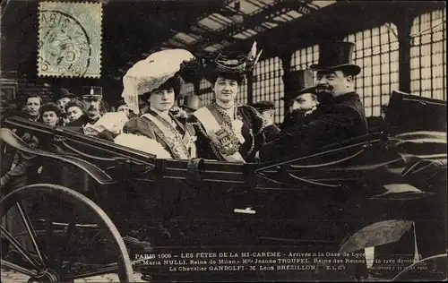 Ak Paris XII, Gare de Lyon, Les Fetes de Mi Careme 1905, Reines Nulli, Troupel, Gandolfi, Brezillon