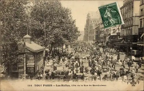 Ak Paris IV. Arrondissement Hôtel de Ville, Les Halles, Seite der Rue de Rambuteau