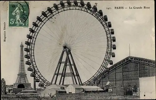 Ak Paris VII. Arrondissement Palais Bourbon, Das Riesenrad, Eiffelturm