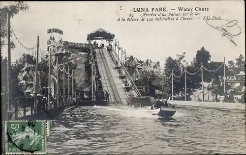 Ak Paris, Luna Park, Ankunft eines Bootes auf dem See