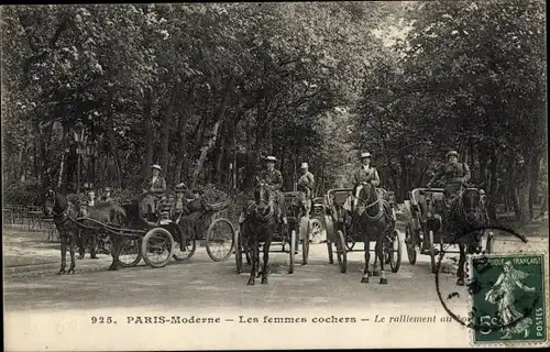 Ak Paris Moderne, Kutscherinnen auf dem Weg zum Bois