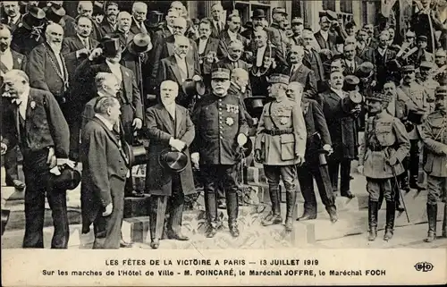 Ak Paris, Tag des Sieges, 13. Juli 1919, Poincaré, Joffre, Foch