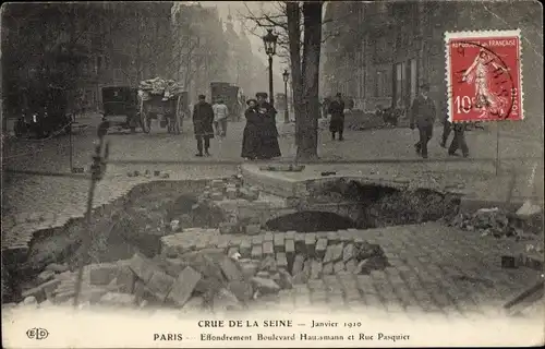 Ak Paris VIII. Elysée-Viertel, Seine-Überschwemmung 1910, Rue Pasquier